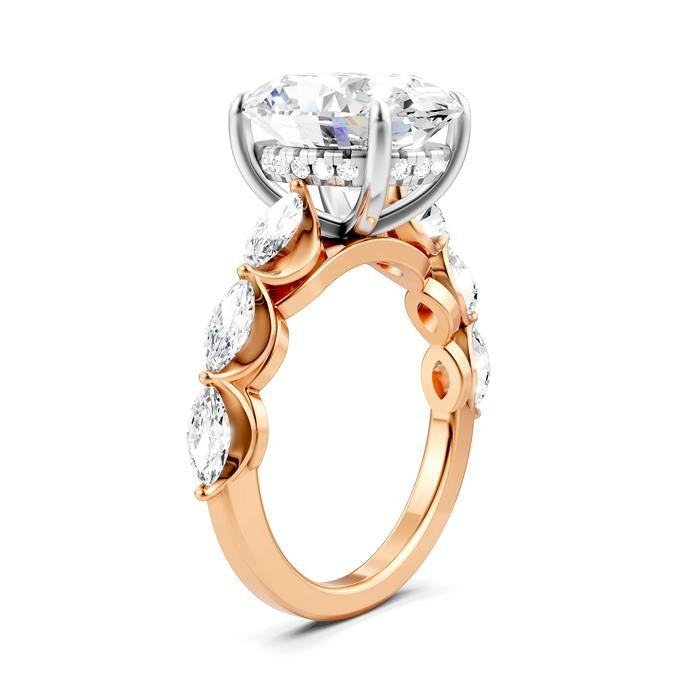 1 Ctw Oval Shape Marquise and Round Cut Diamond Semi-Mount Engagement Ring in 14K Rose and White Gold