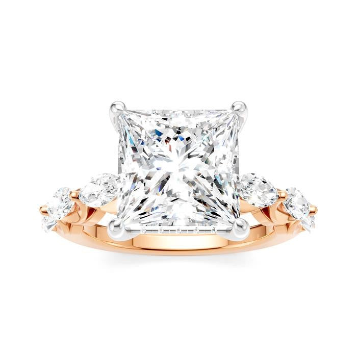 1 Ctw Princess Shape Marquise and Round Cut Diamond Semi-Mount Engagement Ring in 14K Rose and White Gold