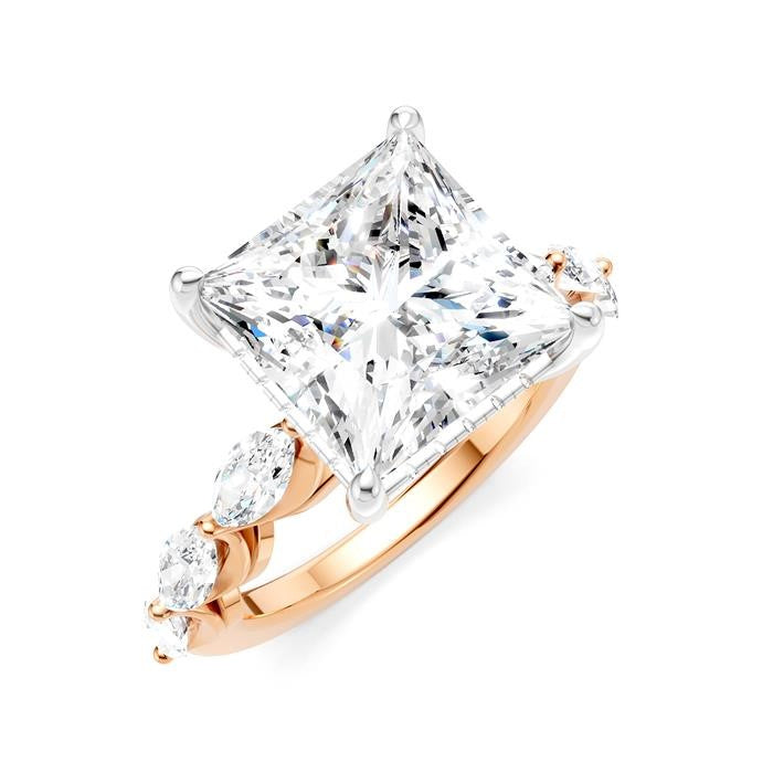 1 Ctw Princess Shape Marquise and Round Cut Diamond Semi-Mount Engagement Ring in 14K Rose and White Gold