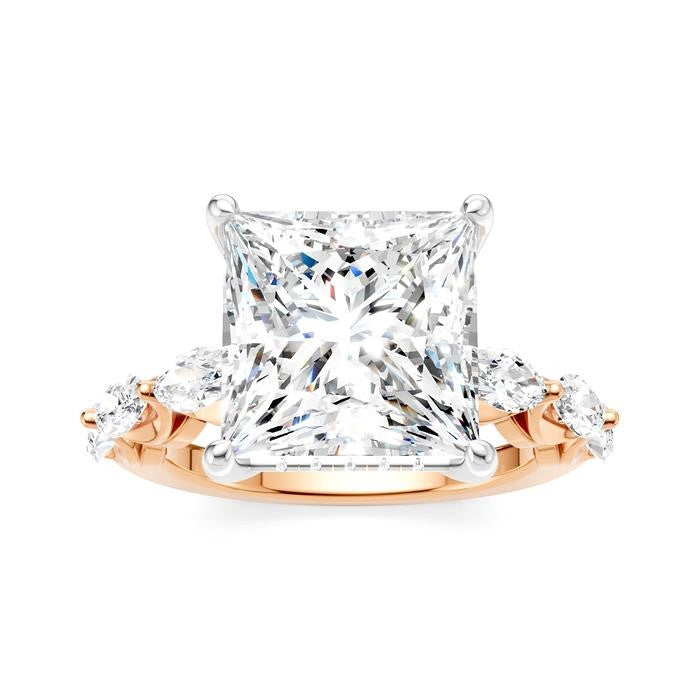 1 Ctw Princess Shape Marquise and Round Cut Diamond Semi-Mount Engagement Ring in 14K Rose and White Gold
