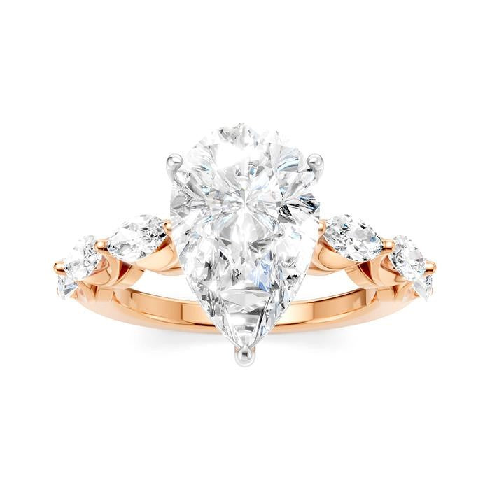 1 Ctw Pear Shape Marquise and Round Cut Diamond Semi-Mount Engagement Ring in 14K Rose and White Gold