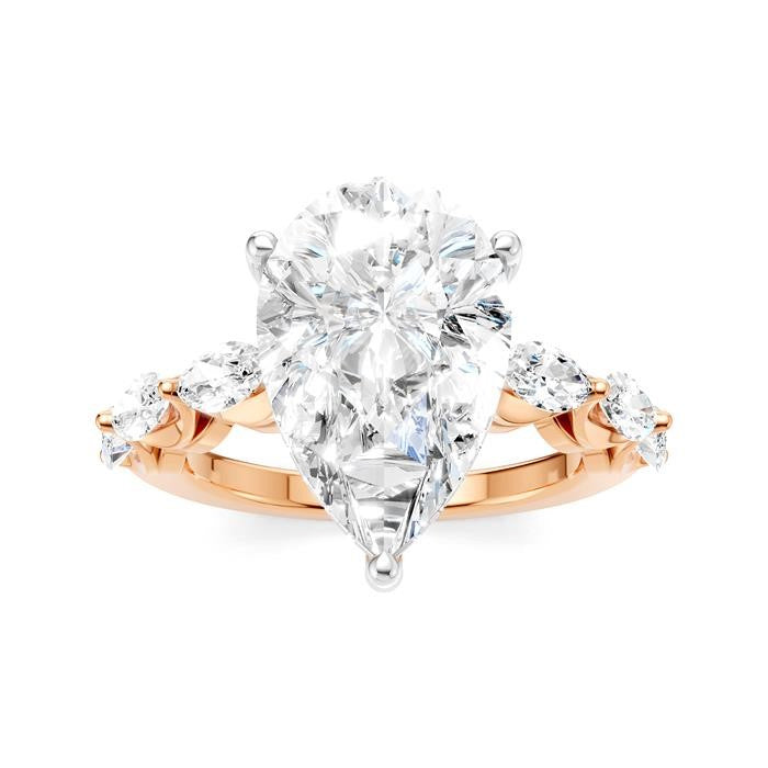 1 Ctw Pear Shape Marquise and Round Cut Diamond Semi-Mount Engagement Ring in 14K Rose and White Gold