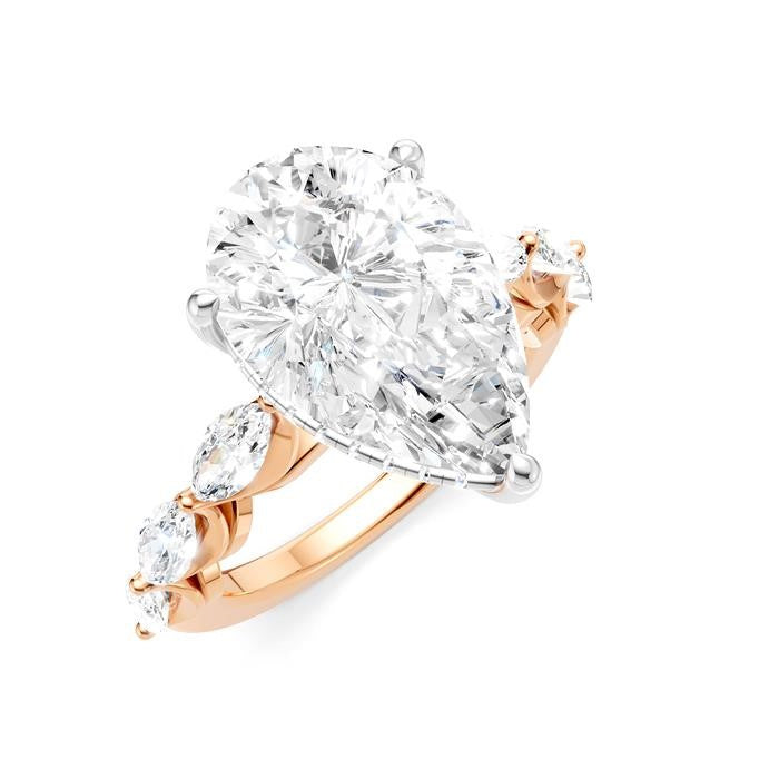 1 Ctw Pear Shape Marquise and Round Cut Diamond Semi-Mount Engagement Ring in 14K Rose and White Gold