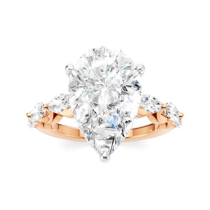 1 Ctw Pear Shape Marquise and Round Cut Diamond Semi-Mount Engagement Ring in 14K Rose and White Gold