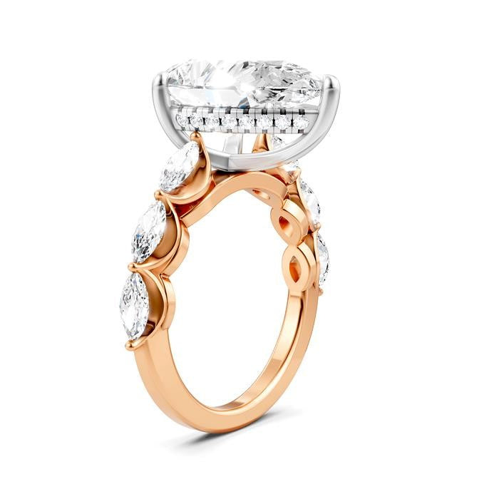 1 Ctw Pear Shape Marquise and Round Cut Diamond Semi-Mount Engagement Ring in 14K Rose and White Gold