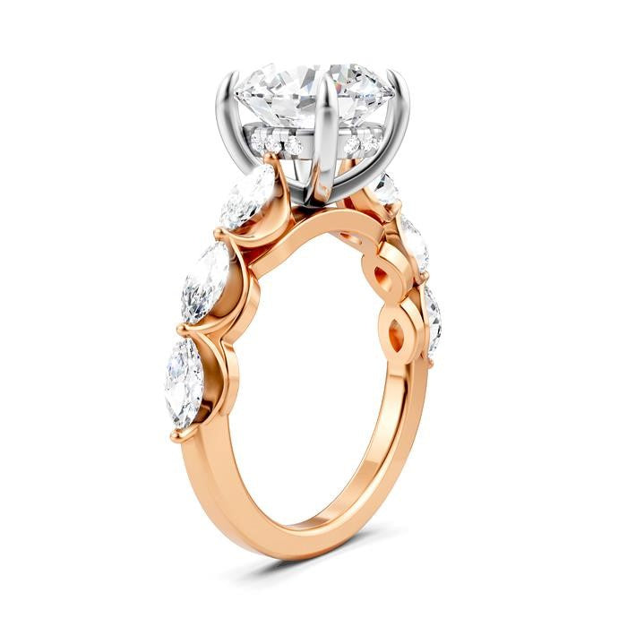 1 Ctw Round Shape Marquise and Round Cut Diamond Semi-Mount Engagement Ring in 14K Rose and White Gold
