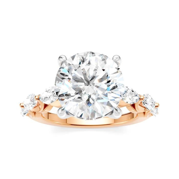 1 Ctw Round Shape Marquise and Round Cut Diamond Semi-Mount Engagement Ring in 14K Rose and White Gold