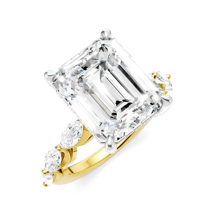 1 Ctw Emerald Shape Marquise and Round Cut Diamond Semi-Mount Engagement Ring in 14K Yellow and White Gold