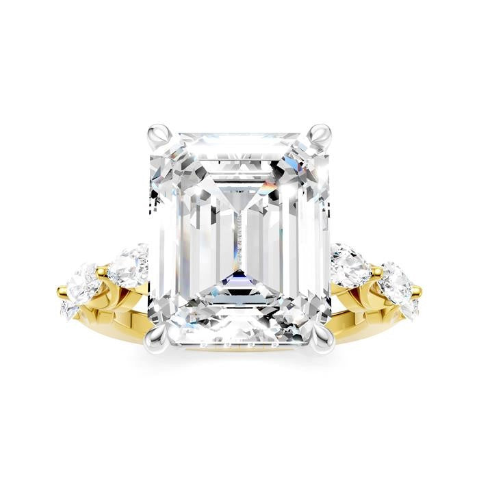 1 Ctw Emerald Shape Marquise and Round Cut Diamond Semi-Mount Engagement Ring in 14K Yellow and White Gold