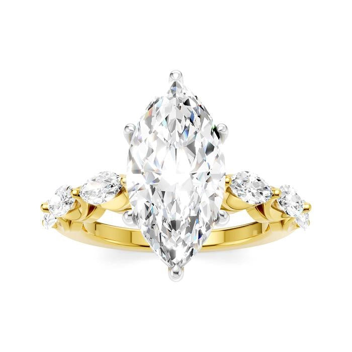 1 Ctw Marquise Shape Marquise and Round Cut Diamond Semi-Mount Engagement Ring in 14K Yellow and White Gold
