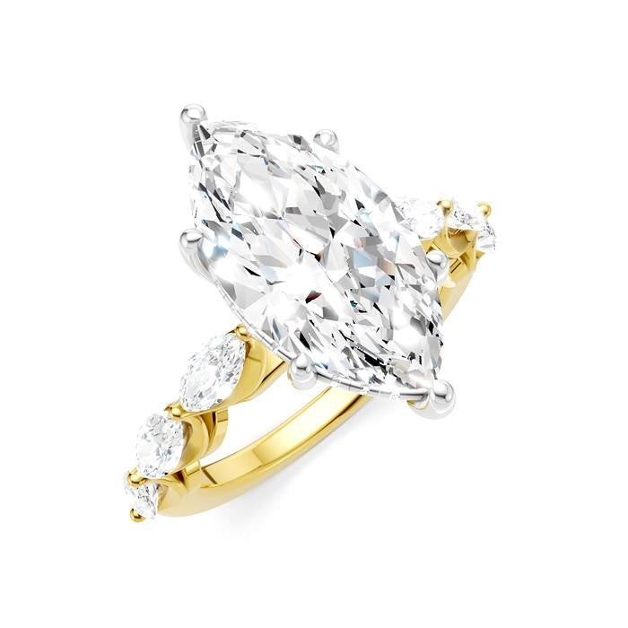 1 Ctw Marquise Shape Marquise and Round Cut Diamond Semi-Mount Engagement Ring in 14K Yellow and White Gold