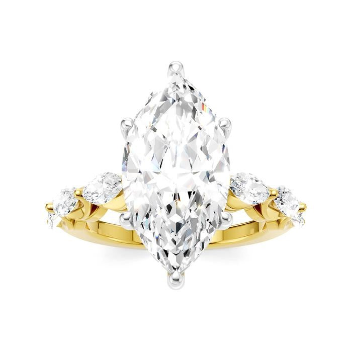 1 Ctw Marquise Shape Marquise and Round Cut Diamond Semi-Mount Engagement Ring in 14K Yellow and White Gold