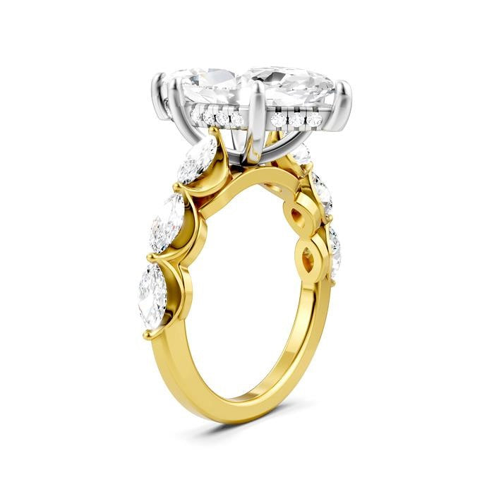 1 Ctw Marquise Shape Marquise and Round Cut Diamond Semi-Mount Engagement Ring in 14K Yellow and White Gold