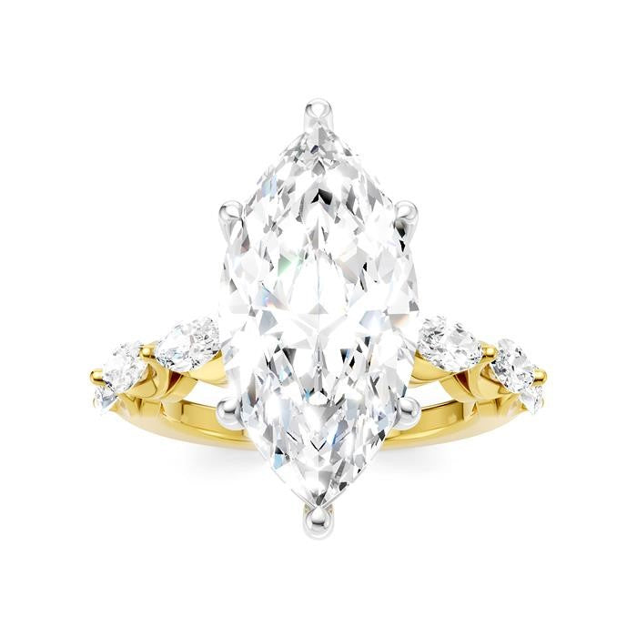 1 1/10 Ctw Marquise Shape Marquise and Round Cut Diamond Semi-Mount Engagement Ring in 14K Yellow and White Gold