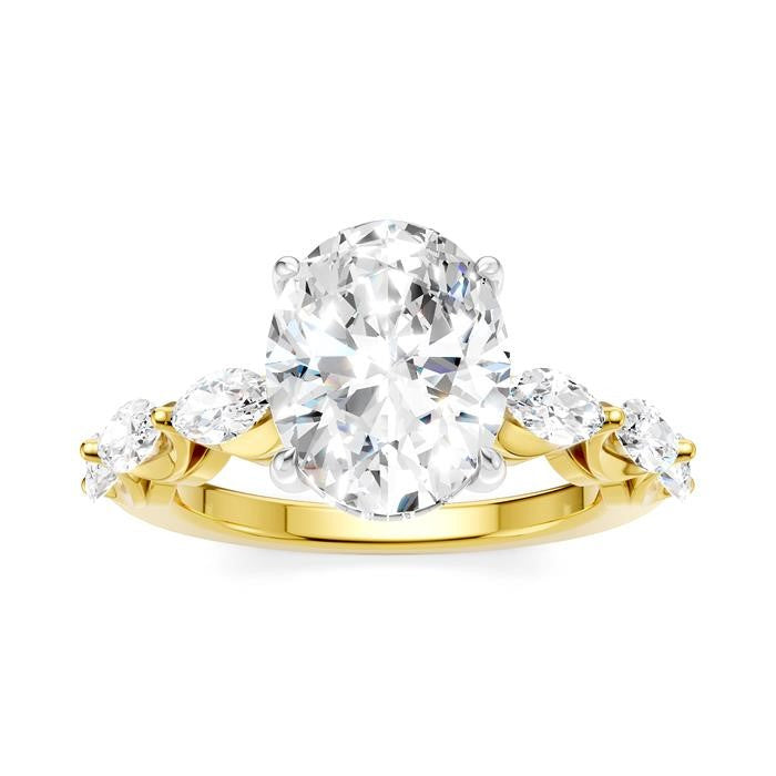 1 Ctw Oval Shape Marquise and Round Cut Diamond Semi-Mount Engagement Ring in 14K Yellow and White Gold