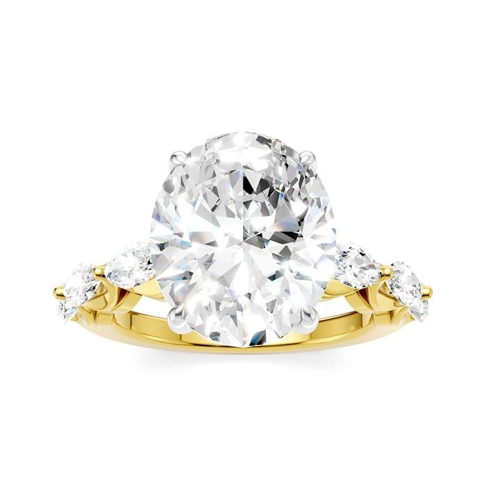 1 Ctw Oval Shape Marquise and Round Cut Diamond Semi-Mount Engagement Ring in 14K Yellow and White Gold