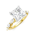 1 Ctw Princess Shape Marquise and Round Cut Diamond Semi-Mount Engagement Ring in 14K Yellow and White Gold