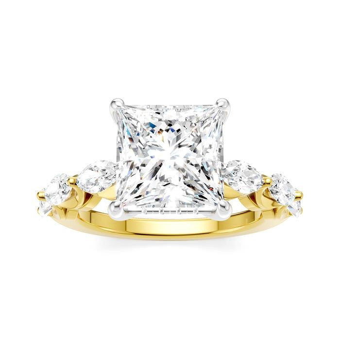 1 Ctw Princess Shape Marquise and Round Cut Diamond Semi-Mount Engagement Ring in 14K Yellow and White Gold