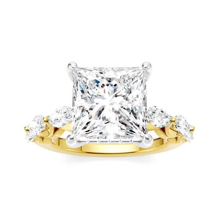 1 Ctw Princess Shape Marquise and Round Cut Diamond Semi-Mount Engagement Ring in 14K Yellow and White Gold