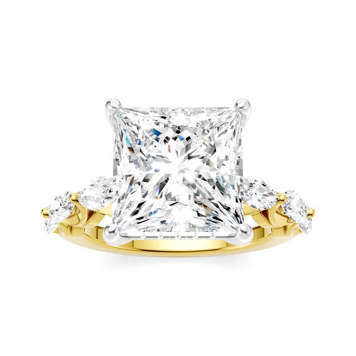 1 Ctw Princess Shape Marquise and Round Cut Diamond Semi-Mount Engagement Ring in 14K Yellow and White Gold