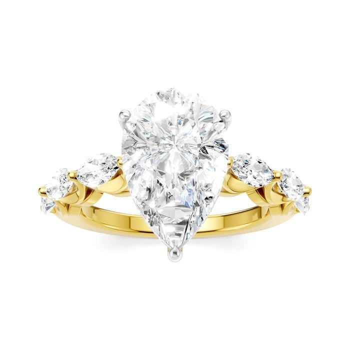 1 Ctw Pear Shape Marquise and Round Cut Diamond Semi-Mount Engagement Ring in 14K Yellow and White Gold