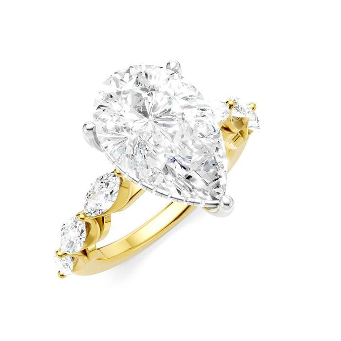 1 Ctw Pear Shape Marquise and Round Cut Diamond Semi-Mount Engagement Ring in 14K Yellow and White Gold