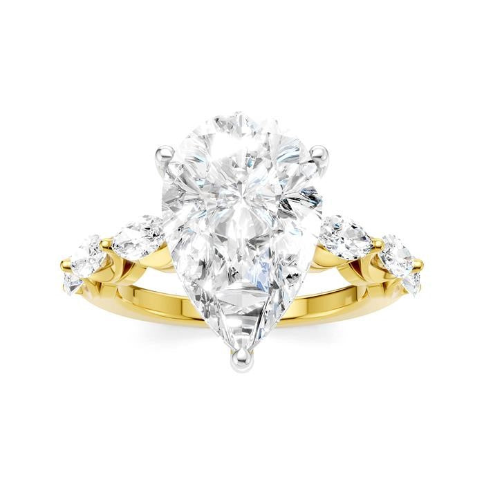 1 Ctw Pear Shape Marquise and Round Cut Diamond Semi-Mount Engagement Ring in 14K Yellow and White Gold