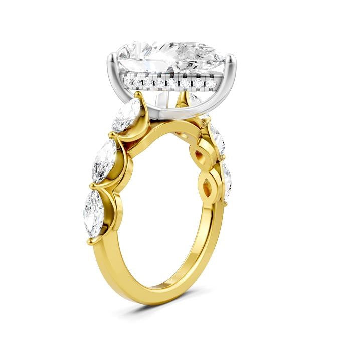 1 Ctw Pear Shape Marquise and Round Cut Diamond Semi-Mount Engagement Ring in 14K Yellow and White Gold