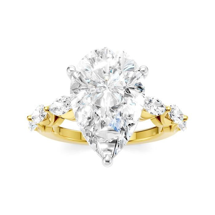 1 Ctw Pear Shape Marquise and Round Cut Diamond Semi-Mount Engagement Ring in 14K Yellow and White Gold