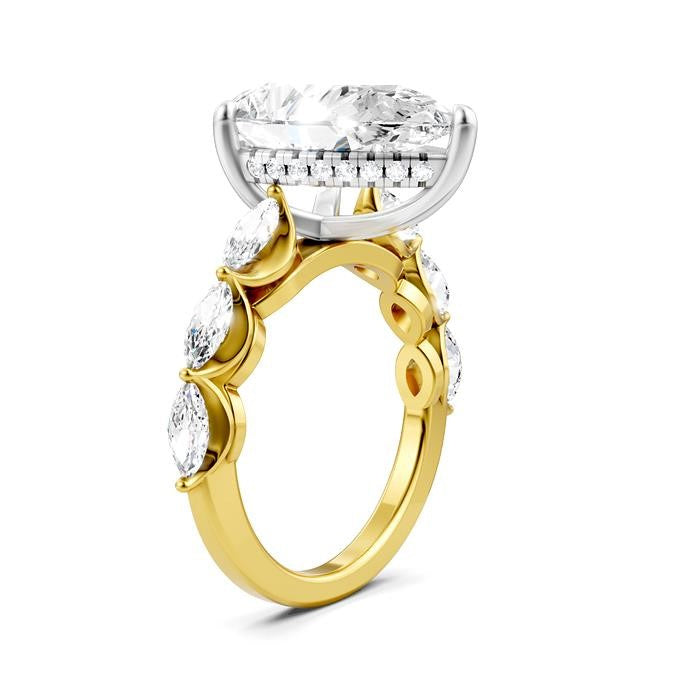 1 Ctw Pear Shape Marquise and Round Cut Diamond Semi-Mount Engagement Ring in 14K Yellow and White Gold