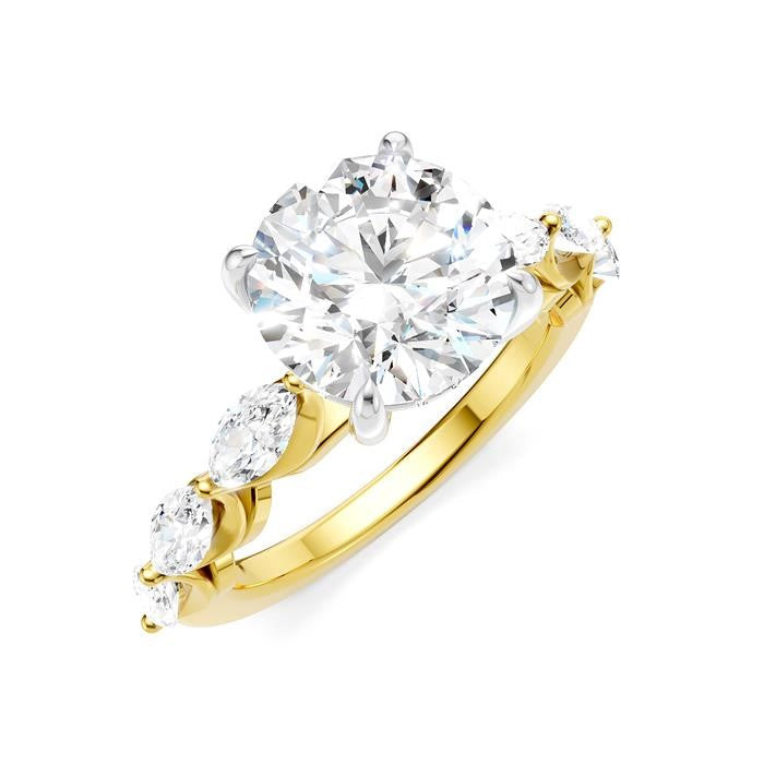 1 Ctw Round Shape Marquise and Round Cut Diamond Semi-Mount Engagement Ring in 14K Yellow and White Gold