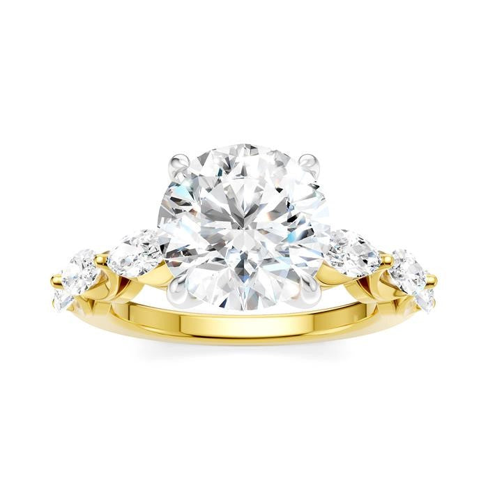 1 Ctw Round Shape Marquise and Round Cut Diamond Semi-Mount Engagement Ring in 14K Yellow and White Gold