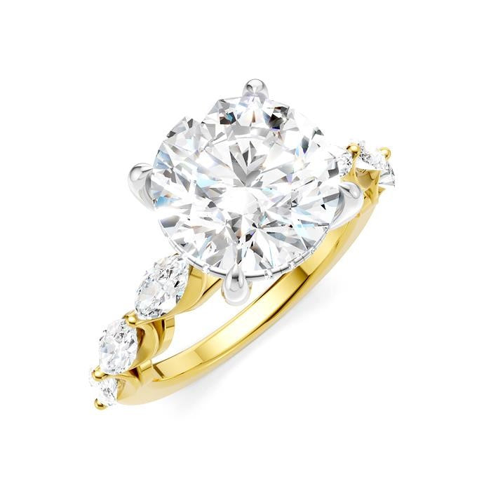 1 Ctw Round Shape Marquise and Round Cut Diamond Semi-Mount Engagement Ring in 14K Yellow and White Gold