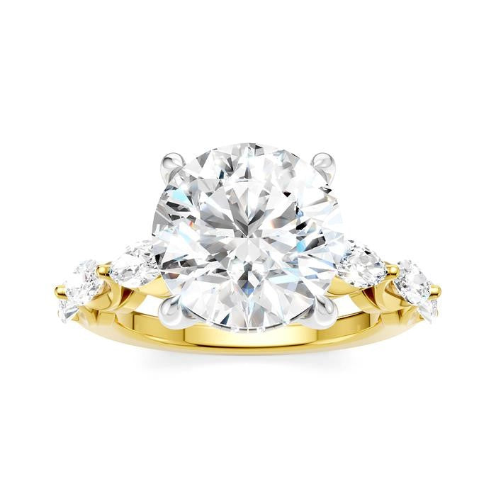 1 Ctw Round Shape Marquise and Round Cut Diamond Semi-Mount Engagement Ring in 14K Yellow and White Gold