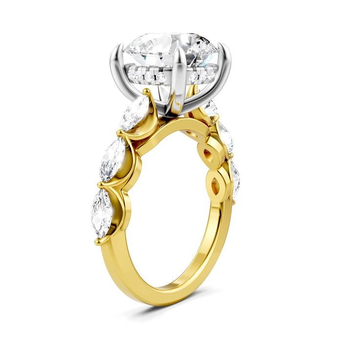 1 Ctw Round Shape Marquise and Round Cut Diamond Semi-Mount Engagement Ring in 14K Yellow and White Gold