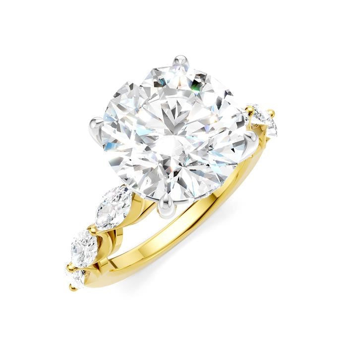 1 Ctw Round Shape Marquise and Round Cut Diamond Semi-Mount Engagement Ring in 14K Yellow and White Gold