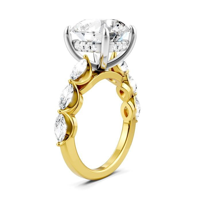 1 Ctw Round Shape Marquise and Round Cut Diamond Semi-Mount Engagement Ring in 14K Yellow and White Gold