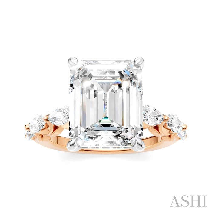 1 Ctw Emerald Shape Marquise and Round Cut Diamond Semi-Mount Engagement Ring in 14K Rose and White Gold
