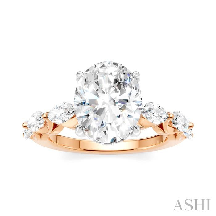 1 Ctw Oval Shape Marquise and Round Cut Diamond Semi-Mount Engagement Ring in 14K Rose and White Gold