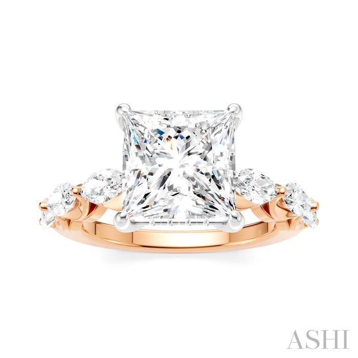 1 Ctw Princess Shape Marquise and Round Cut Diamond Semi-Mount Engagement Ring in 14K Rose and White Gold