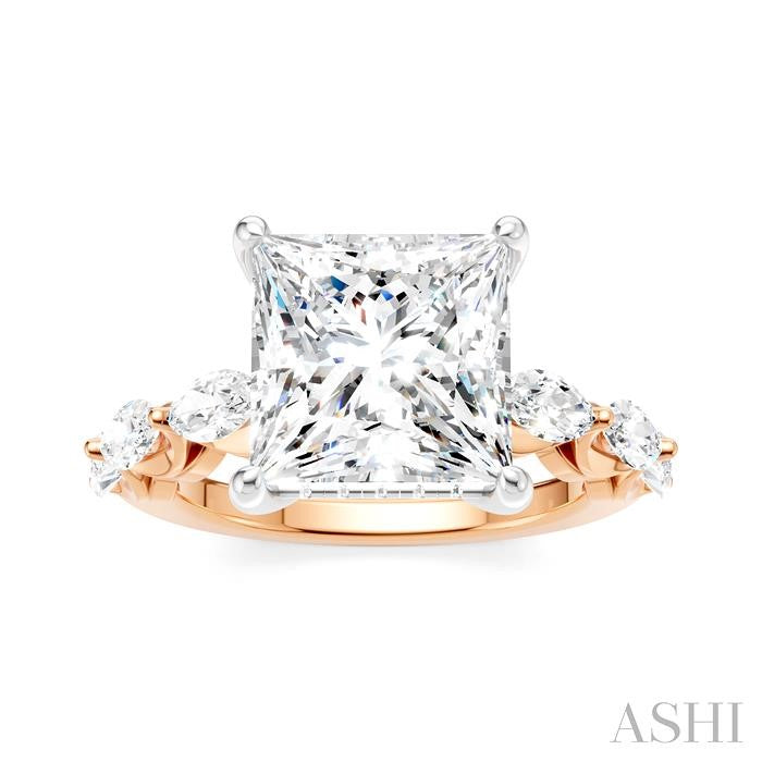 1 Ctw Princess Shape Marquise and Round Cut Diamond Semi-Mount Engagement Ring in 14K Rose and White Gold