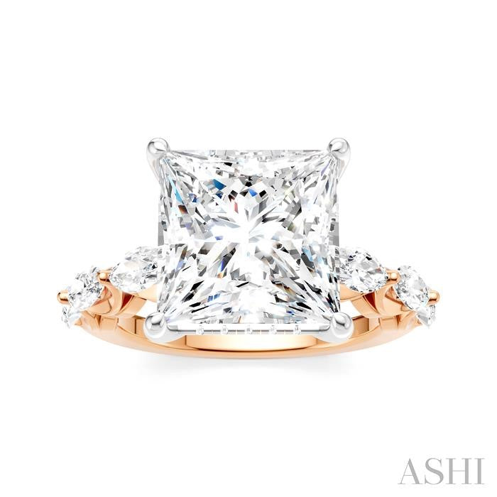 1 Ctw Princess Shape Marquise and Round Cut Diamond Semi-Mount Engagement Ring in 14K Rose and White Gold