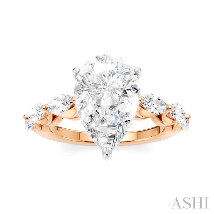 1 Ctw Pear Shape Marquise and Round Cut Diamond Semi-Mount Engagement Ring in 14K Rose and White Gold
