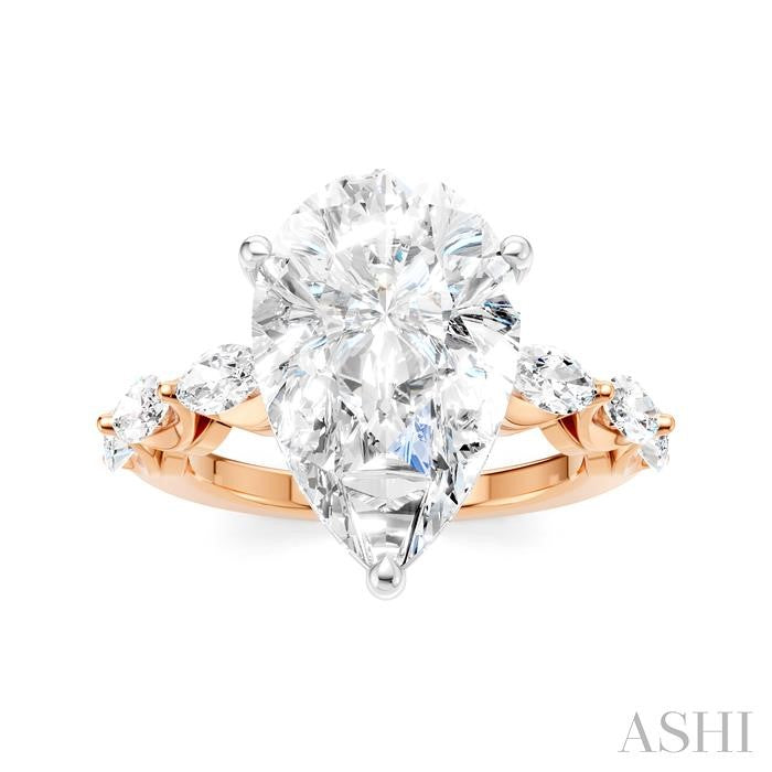 1 Ctw Pear Shape Marquise and Round Cut Diamond Semi-Mount Engagement Ring in 14K Rose and White Gold