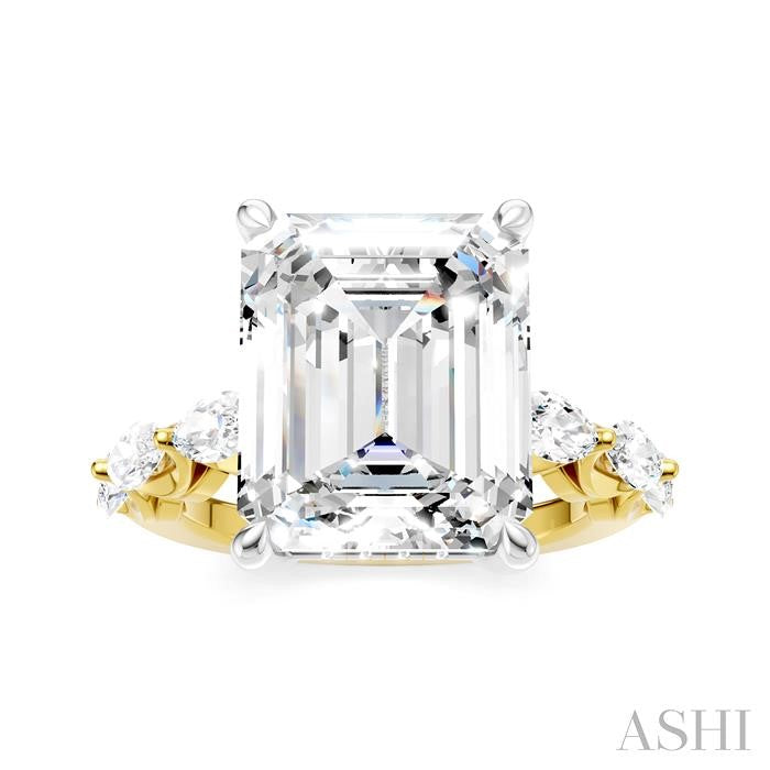 1 Ctw Emerald Shape Marquise and Round Cut Diamond Semi-Mount Engagement Ring in 14K Yellow and White Gold