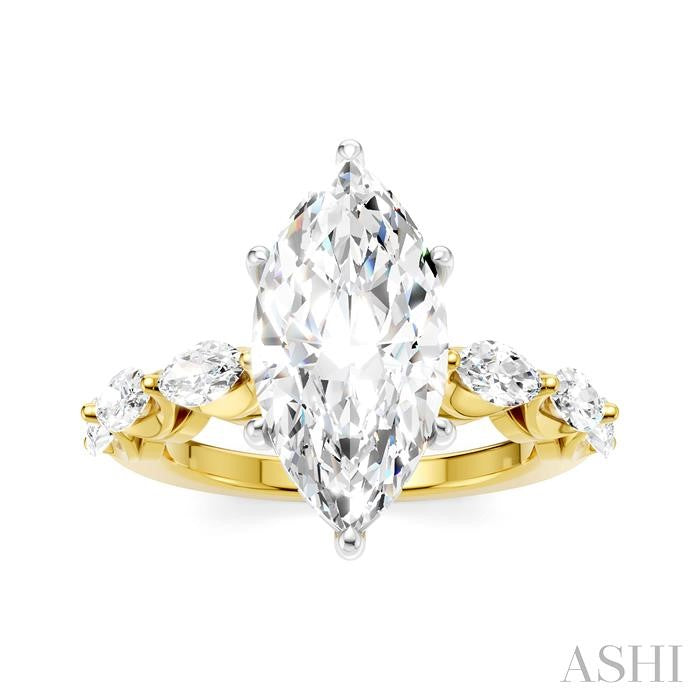 1 Ctw Marquise Shape Marquise and Round Cut Diamond Semi-Mount Engagement Ring in 14K Yellow and White Gold