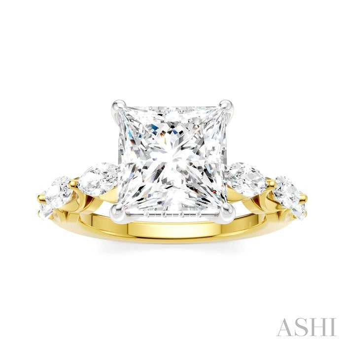 1 Ctw Princess Shape Marquise and Round Cut Diamond Semi-Mount Engagement Ring in 14K Yellow and White Gold
