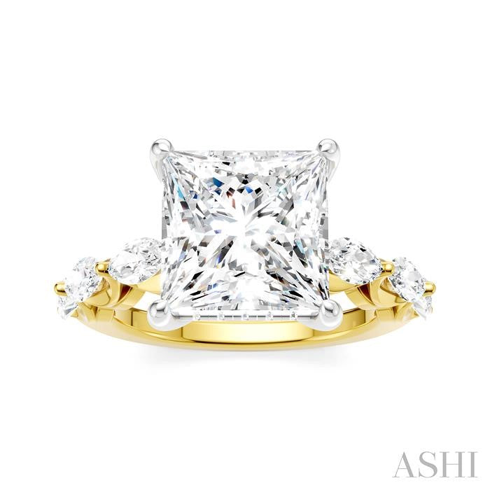 1 Ctw Princess Shape Marquise and Round Cut Diamond Semi-Mount Engagement Ring in 14K Yellow and White Gold