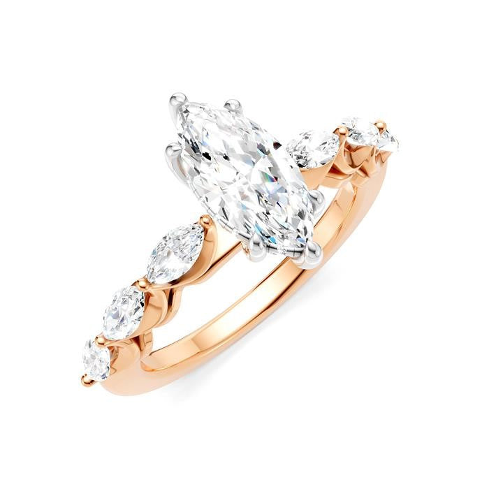 3/4 Ctw Marquise Shape Marquise and Round Cut Diamond Semi-Mount Engagement Ring in 14K Rose and White Gold