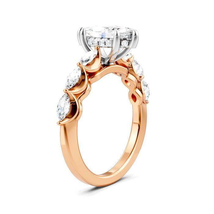 3/4 Ctw Marquise Shape Marquise and Round Cut Diamond Semi-Mount Engagement Ring in 14K Rose and White Gold